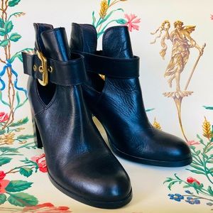 Davos Gomma Square Heeled Ankle Boots with Gold Buckle